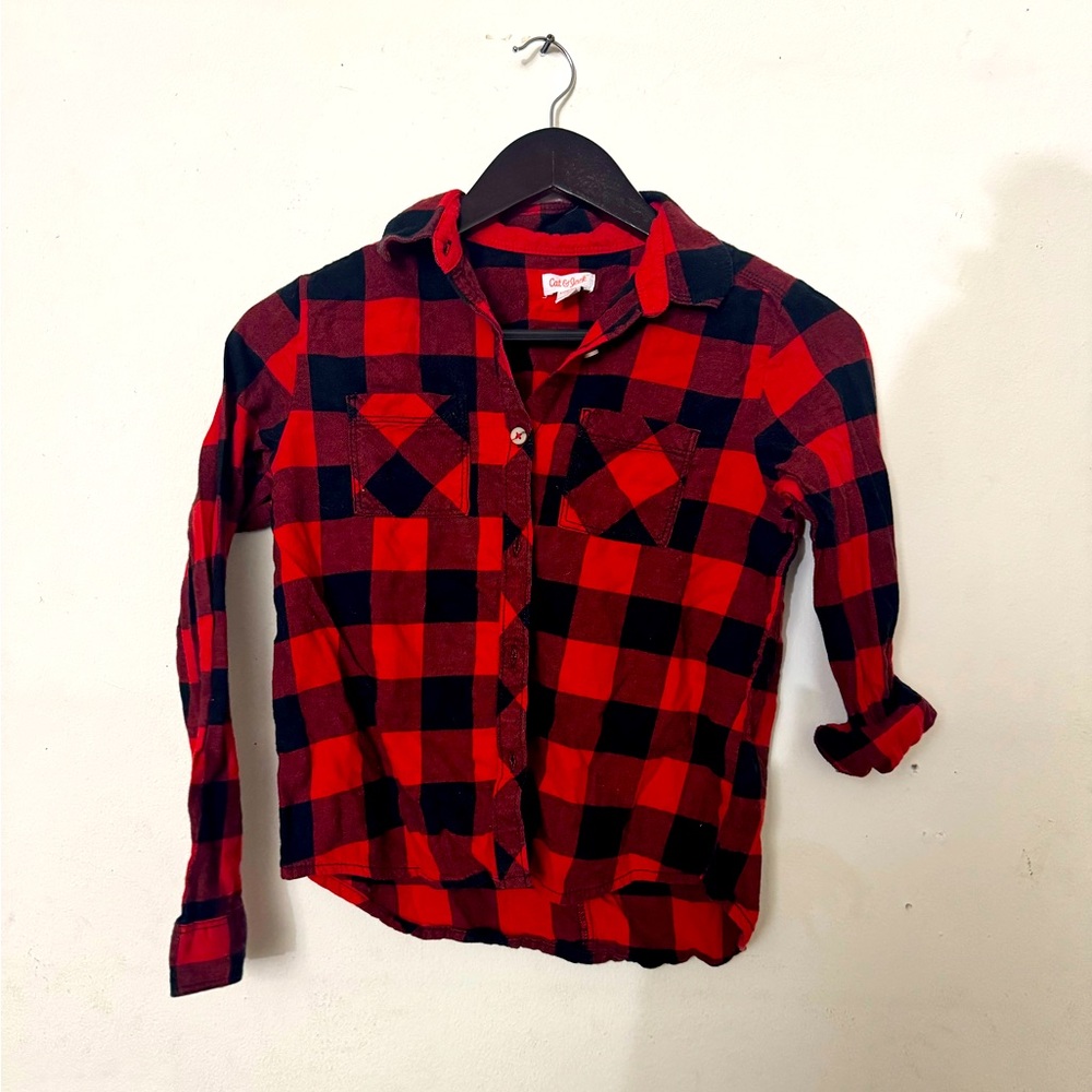 Cat & Jack Red and Black Plaid Button Down Shirt